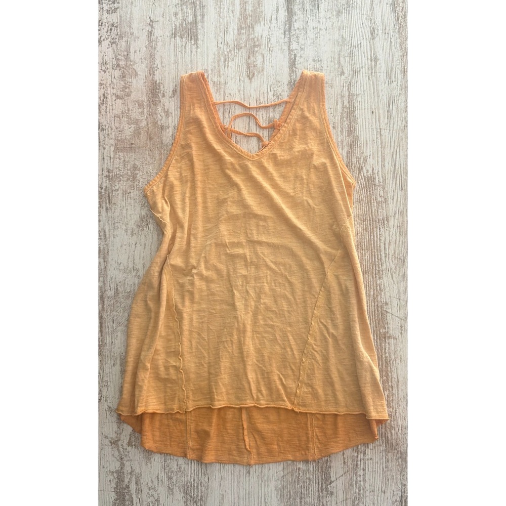 Maurices Womens Orange Distressed Strappy Back Tank Top V-Neck Sz M Boho Slub